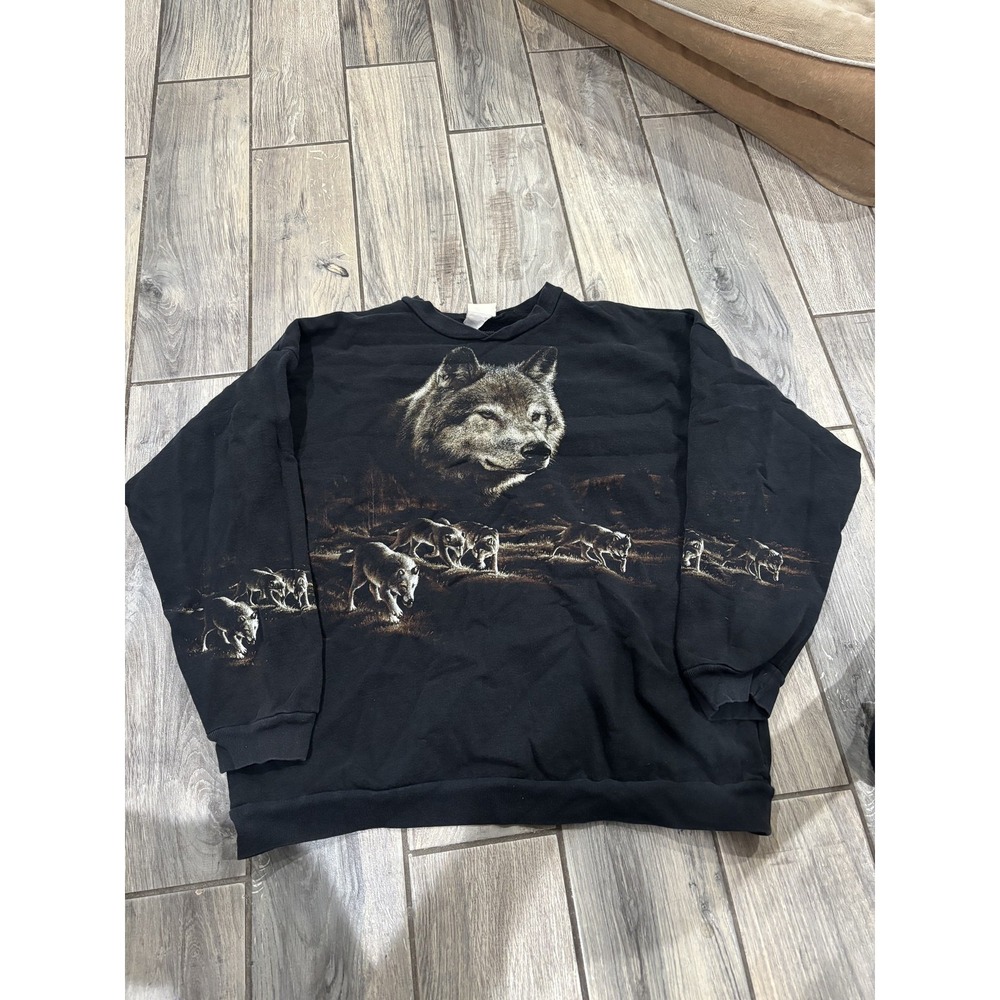 Vintage Artisans Wolf Pack Graphic Sweatshirt Men's XL Black Crewneck Pullover
